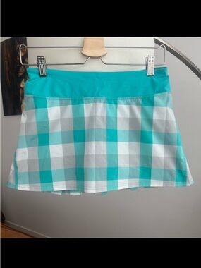 Lululemon Teal & White Plaid Run Skirt